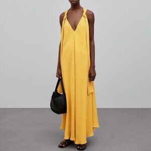 Massimo Dutti Limited Edition Gold Knot Maxi Dress - Size Medium - NWT